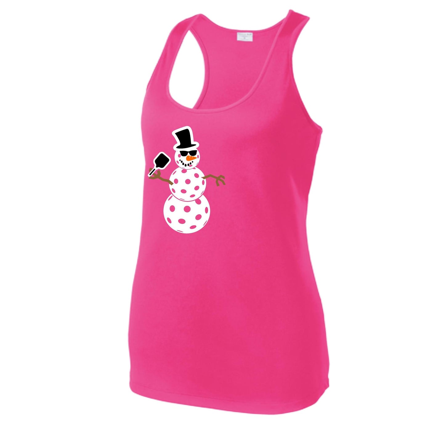 Frosty The Dinking Snowman | Clearance Women's Racerback Pickleball Performance Tank | 100% Polyester