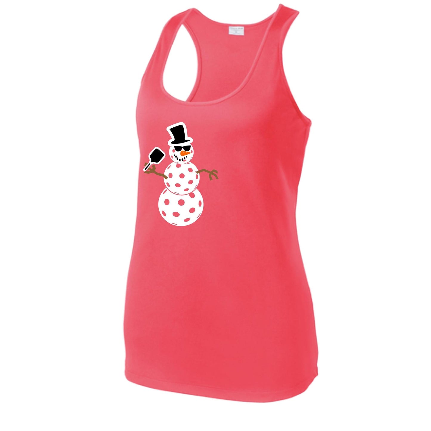 Frosty The Dinking Snowman | Clearance Women's Racerback Pickleball Performance Tank | 100% Polyester