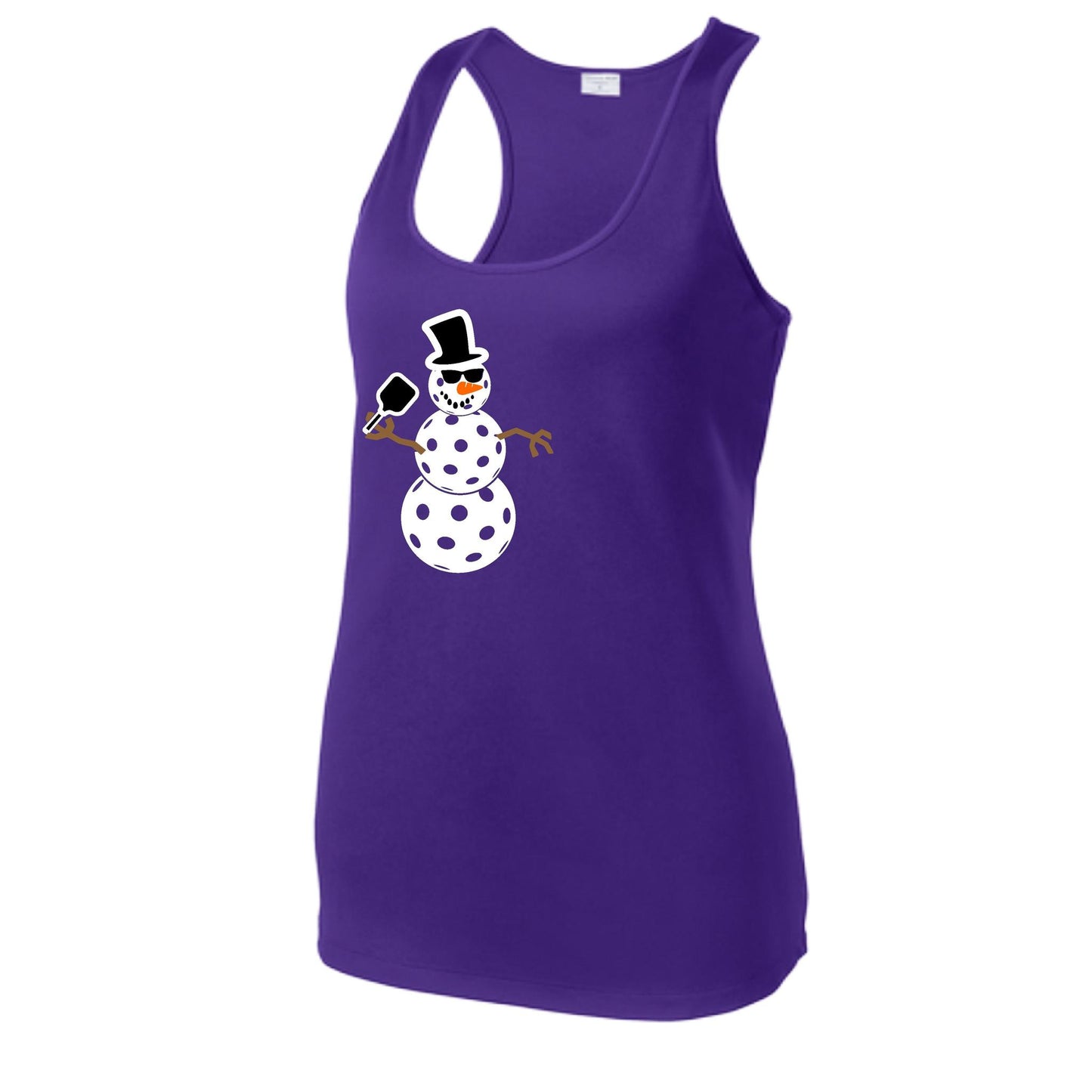Frosty The Dinking Snowman | Clearance Women's Racerback Pickleball Performance Tank | 100% Polyester