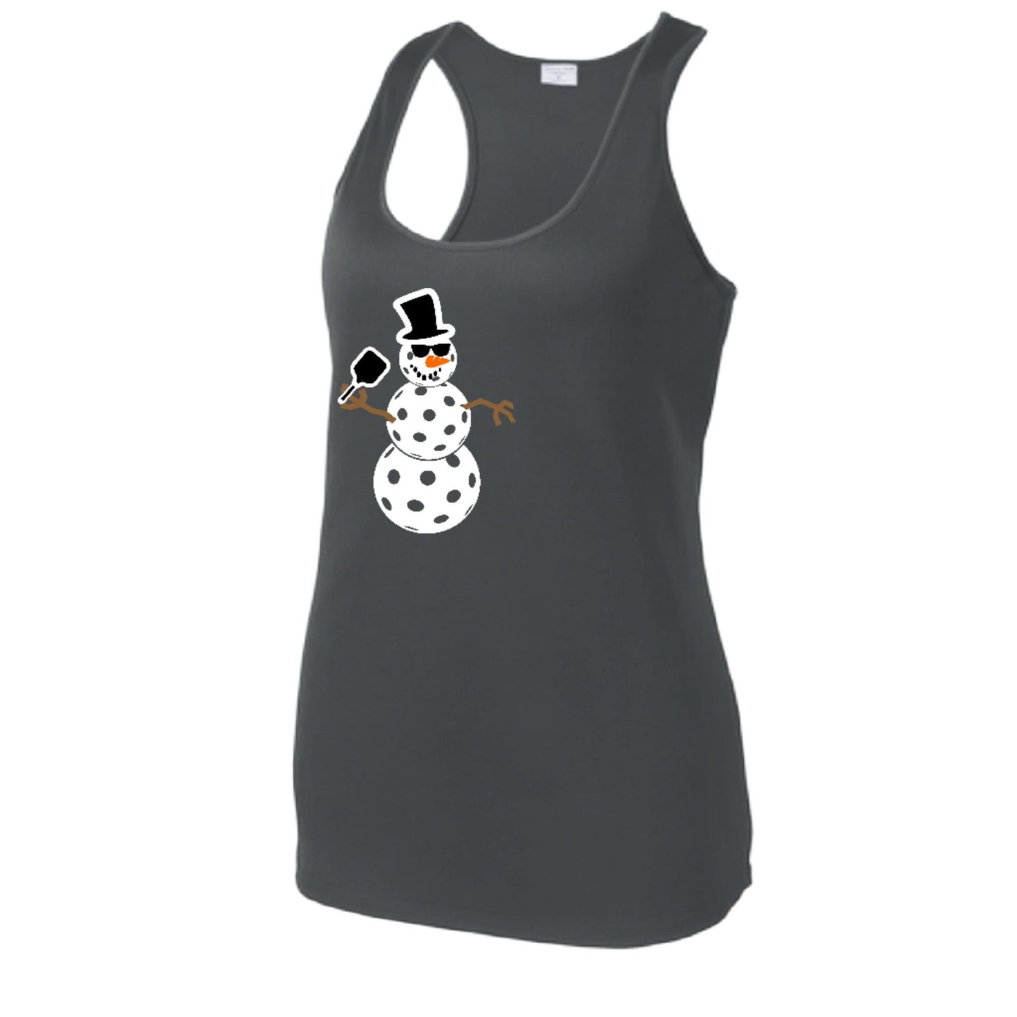 Frosty The Dinking Snowman | Clearance Women's Racerback Pickleball Performance Tank | 100% Polyester
