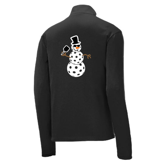 Frosty The Dinking Snowman | Men's 1/4 Zip Long Sleeve Pullover Athletic Performance Shirt | 100% Polyester