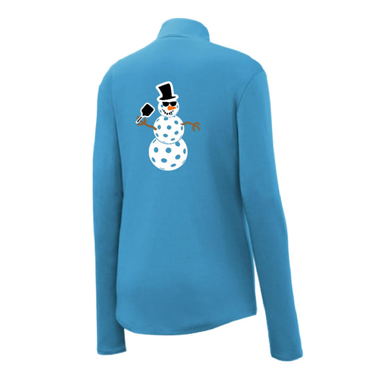 Frosty The Dinking Snowman | Women's 1/4 Zip Pickleball Performance Pullover Shirt | 100% Polyester