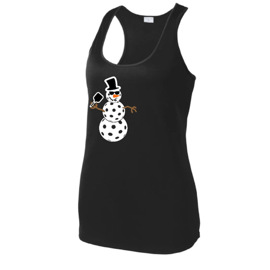 Frosty The Dinking Snowman | Women's Racerback Pickleball Performance Tank | 100% Polyester