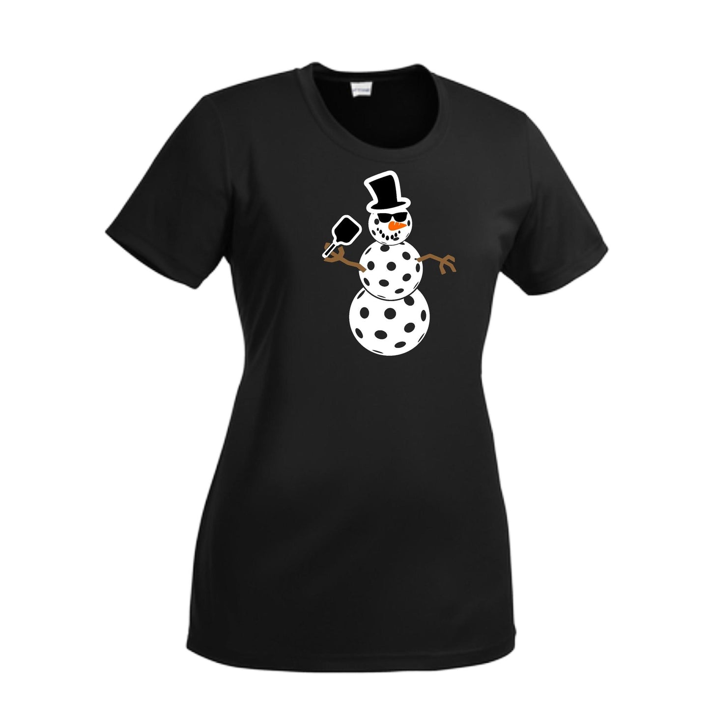 Frosty The Dinking Snowman | Women’s Short Sleeve Crewneck Pickleball Performance T-Shirts | 100% Polyester