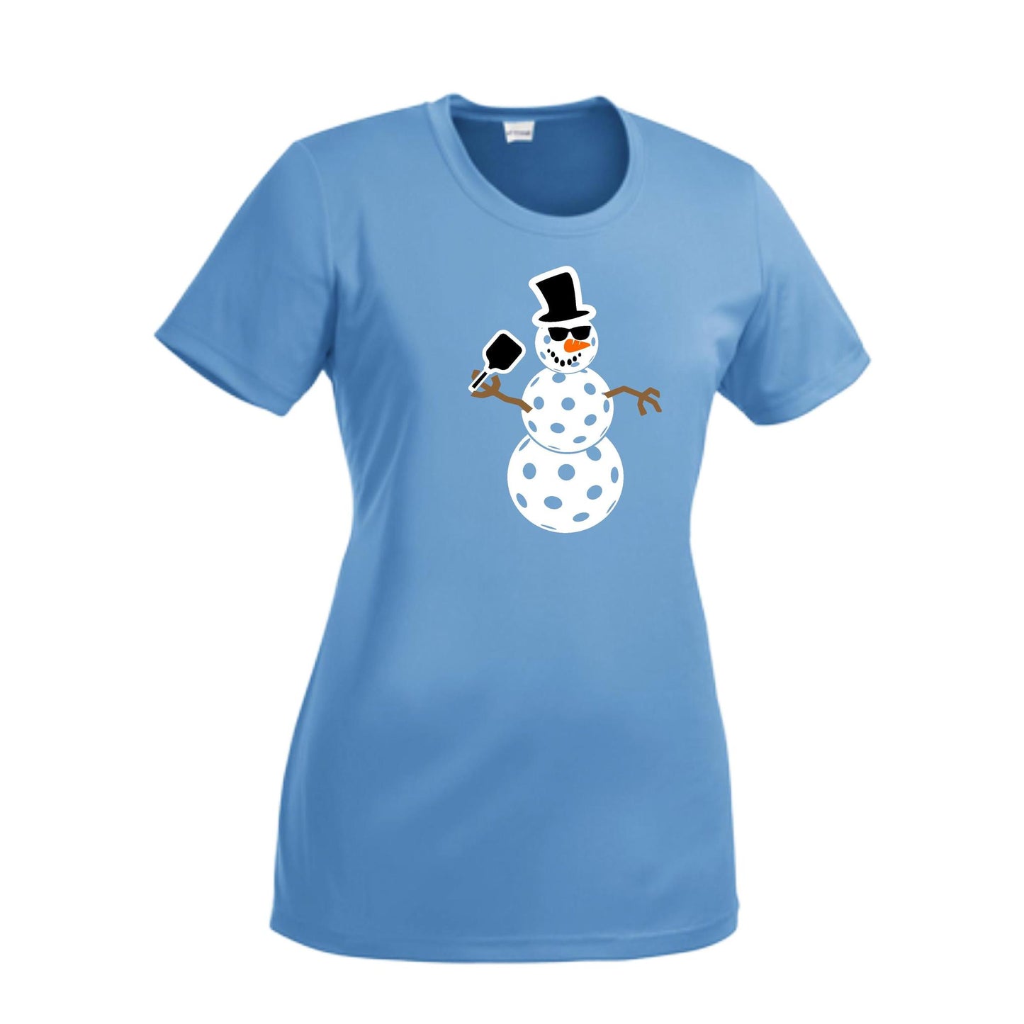 Frosty The Dinking Snowman | Women’s Short Sleeve Crewneck Pickleball Performance T-Shirts | 100% Polyester