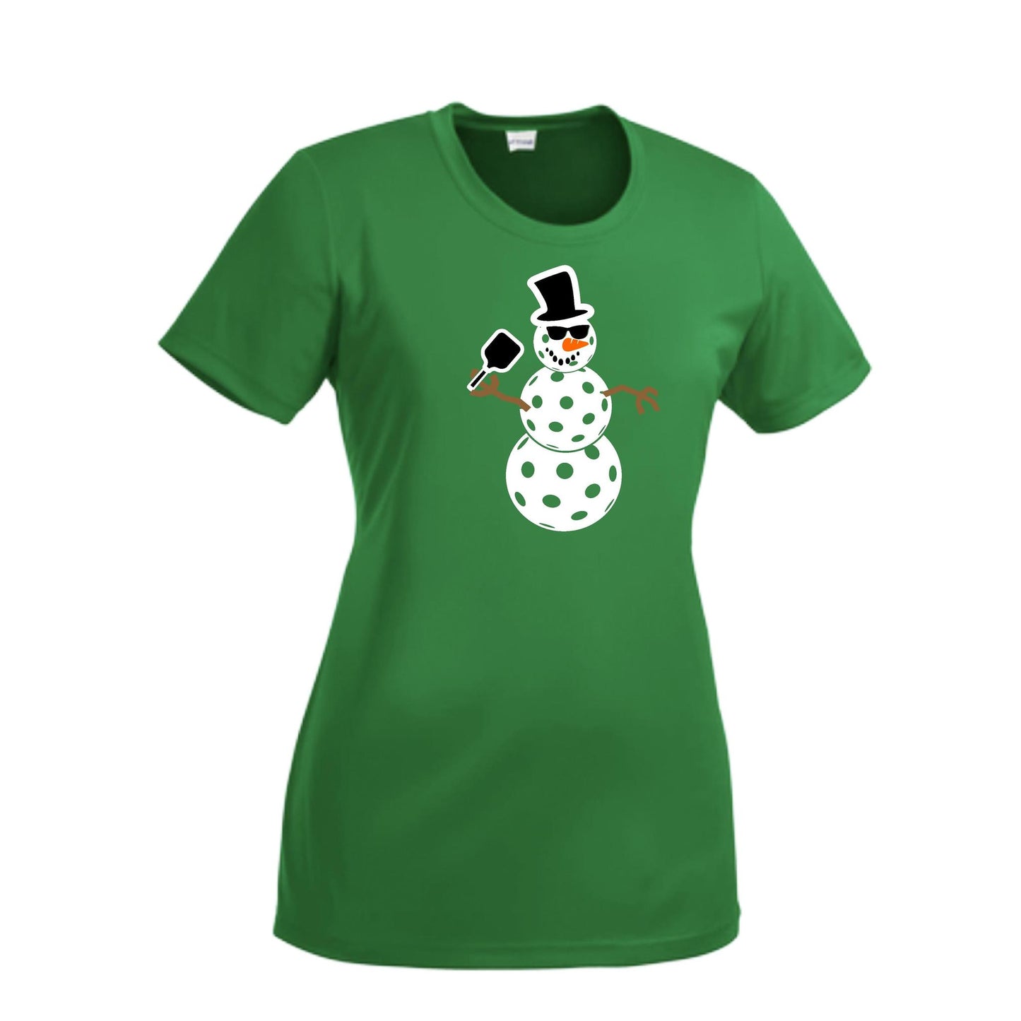 Frosty The Dinking Snowman | Women’s Short Sleeve Crewneck Pickleball Performance T-Shirts | 100% Polyester