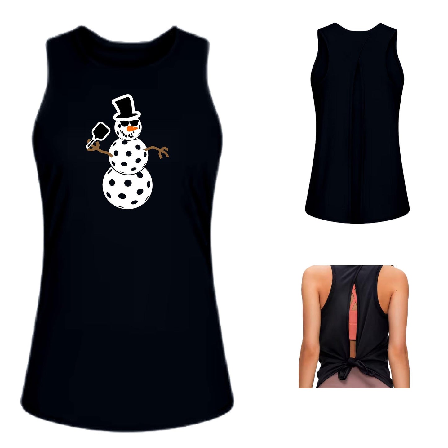 Frosty The Dinking Snowman | Women's Split Back or Tied Back Pickleball Performance Tank | 80/20 Nylon Spandex Mix