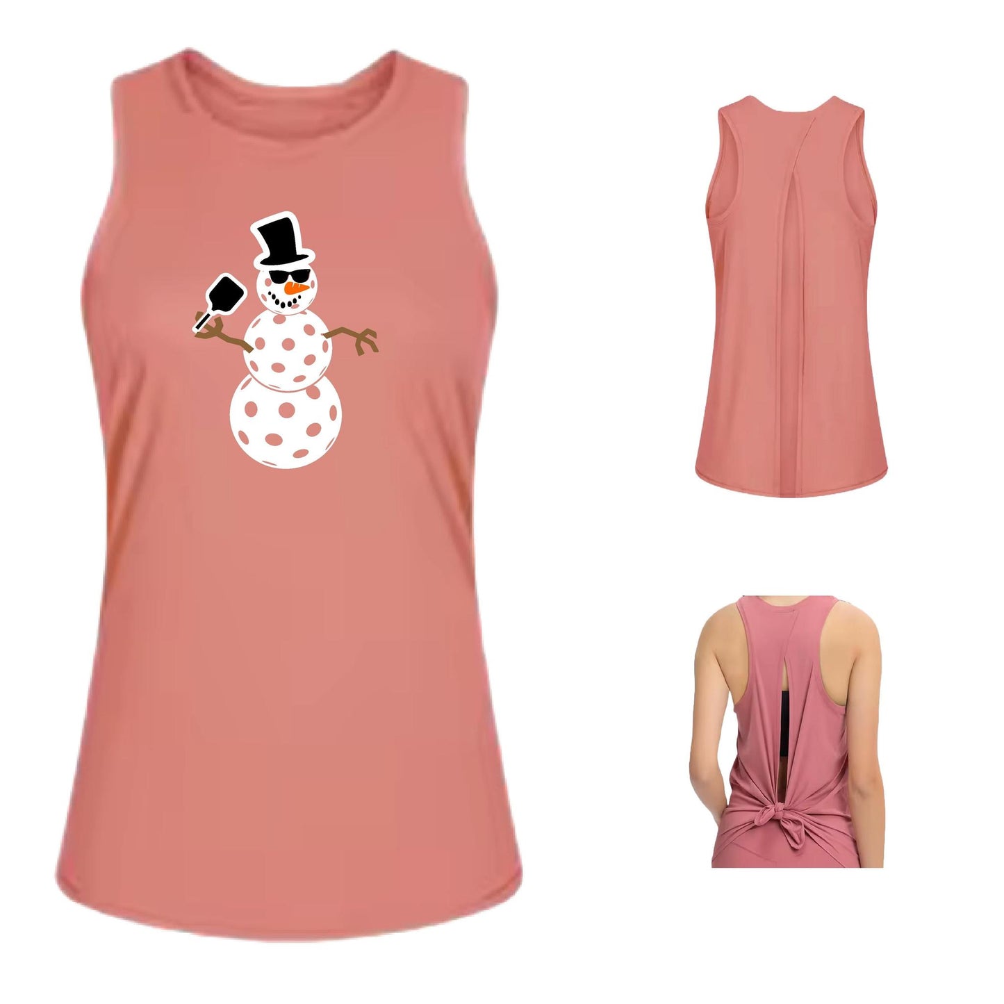 Frosty The Dinking Snowman | Women's Split Back or Tied Back Pickleball Performance Tank | 80/20 Nylon Spandex Mix