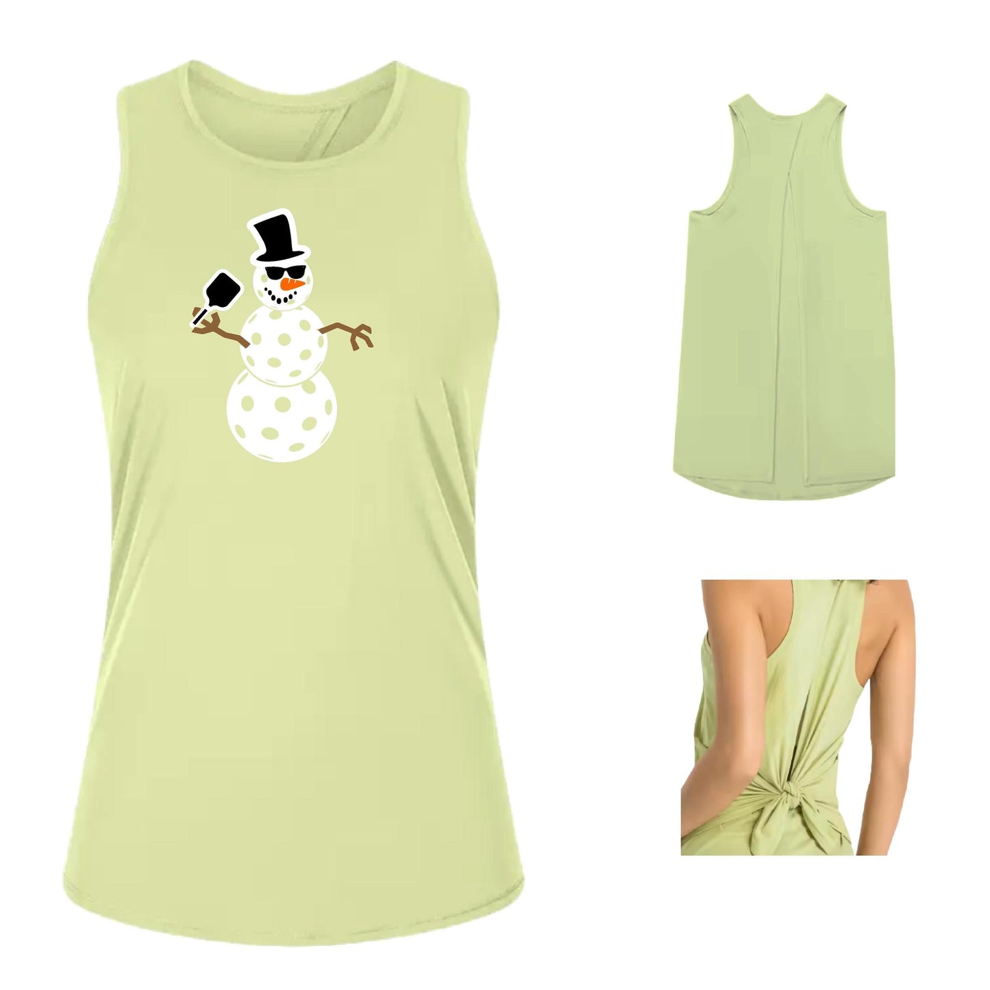 Frosty The Dinking Snowman | Women's Split Back or Tied Back Pickleball Performance Tank | 80/20 Nylon Spandex Mix