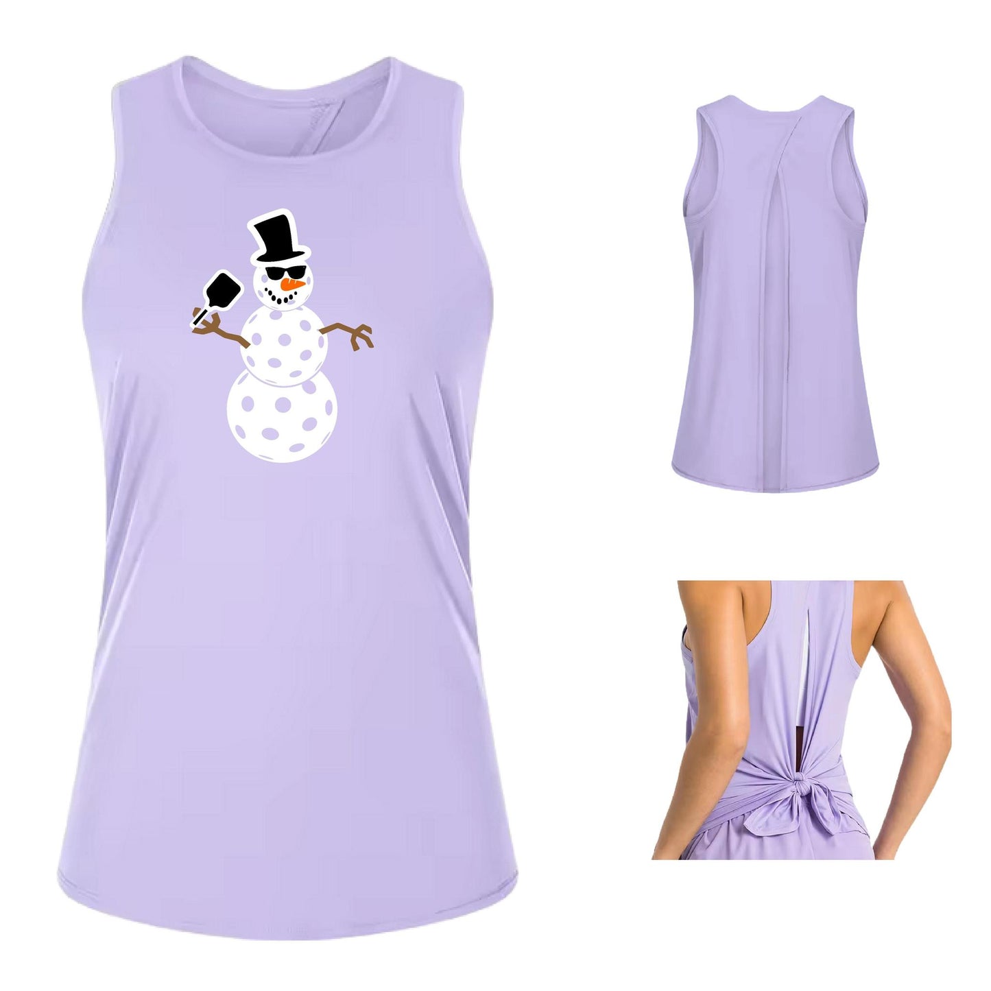 Frosty The Dinking Snowman | Women's Split Back or Tied Back Pickleball Performance Tank | 80/20 Nylon Spandex Mix