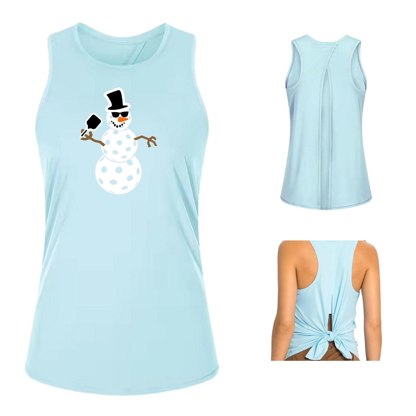 Frosty The Dinking Snowman | Women's Split Back or Tied Back Pickleball Performance Tank | 80/20 Nylon Spandex Mix