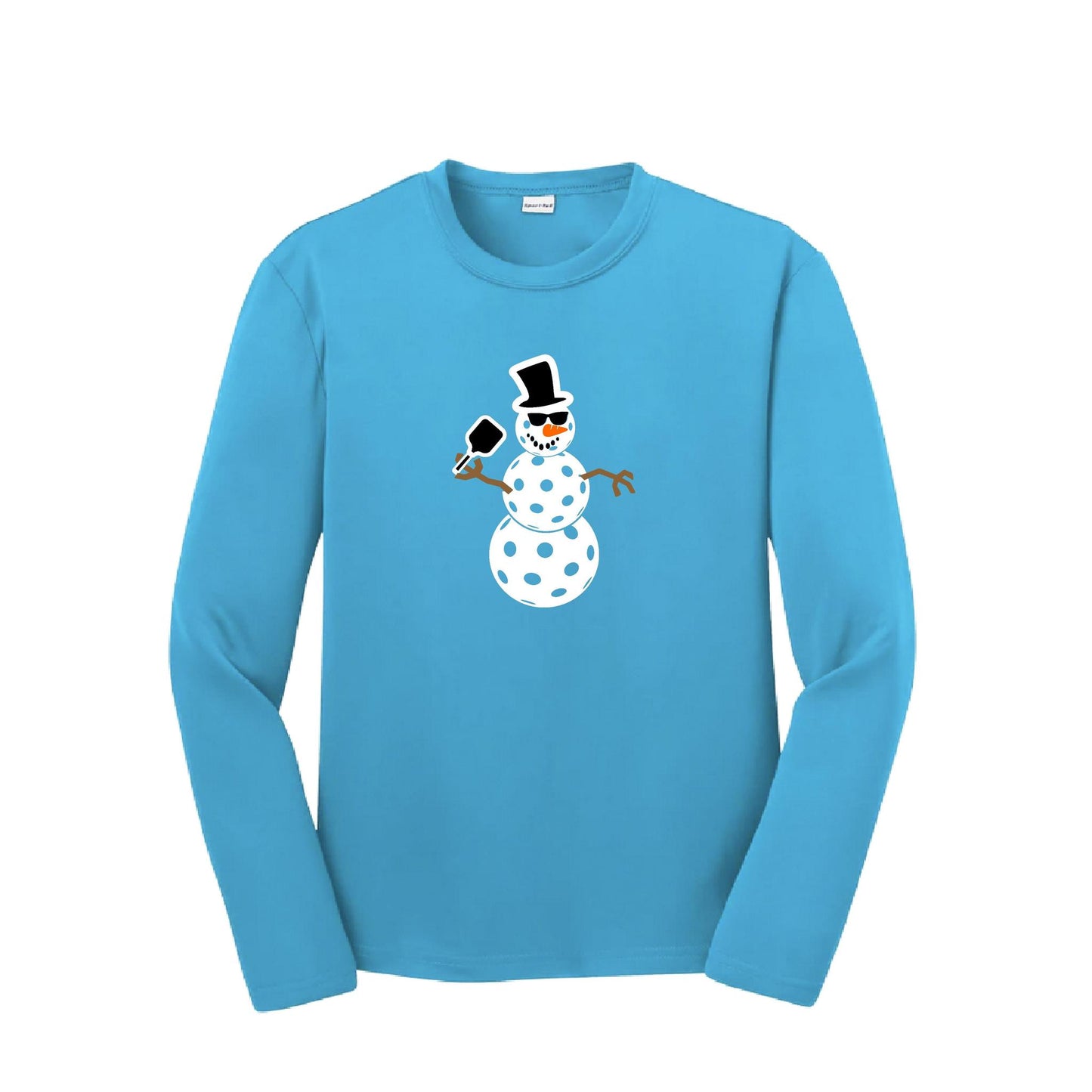 Frosty The Dinking Snowman | Youth Long Sleeve Pickleball Performance T-Shirts | 100% Polyester