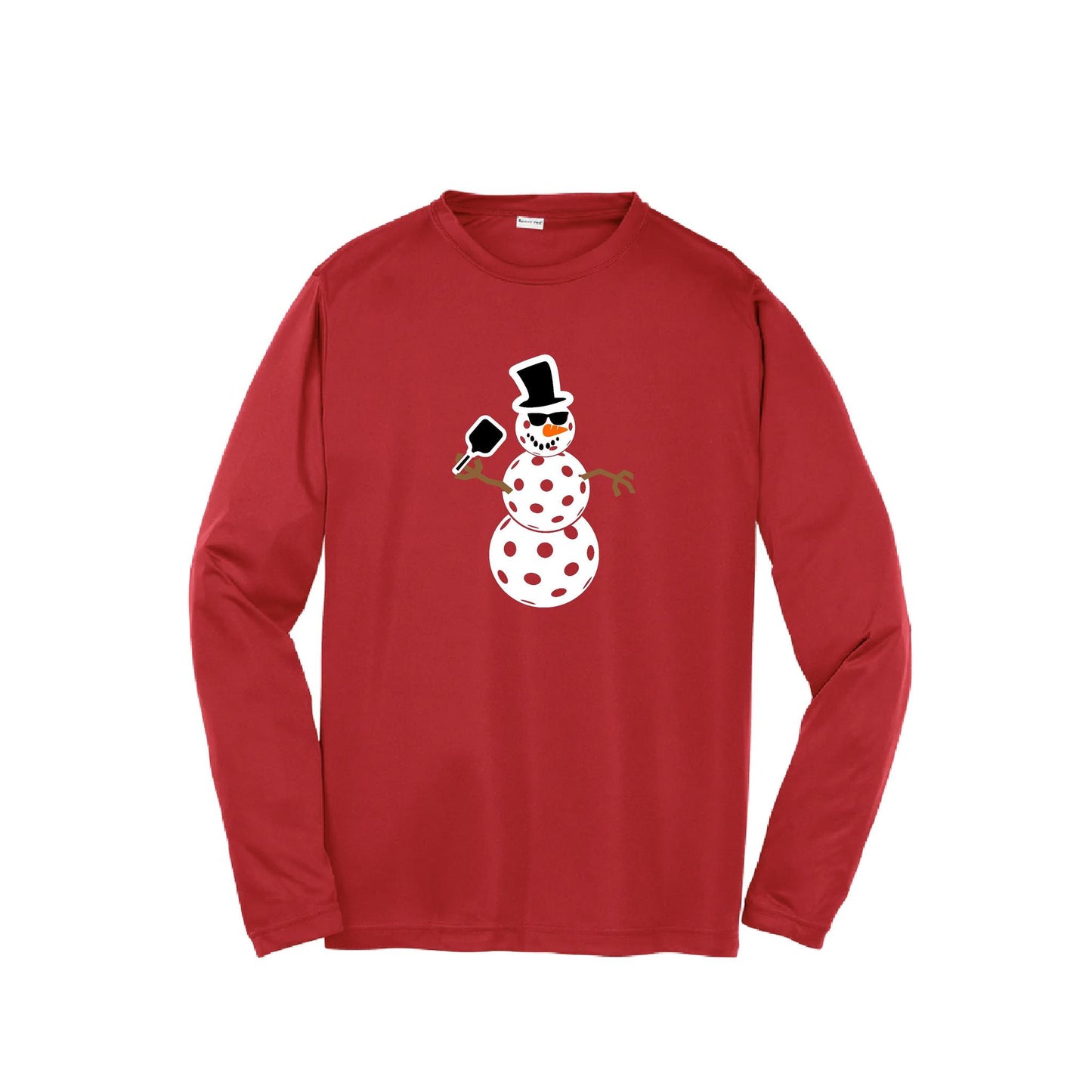 Frosty The Dinking Snowman | Youth Long Sleeve Pickleball Performance T-Shirts | 100% Polyester