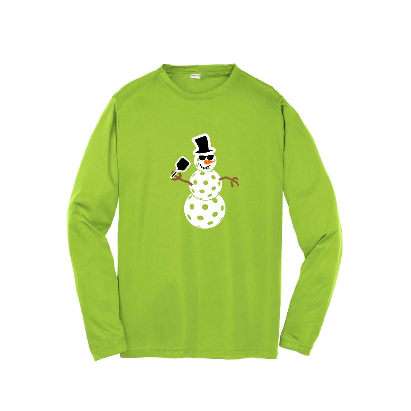 Frosty The Dinking Snowman | Youth Long Sleeve Pickleball Performance T-Shirts | 100% Polyester