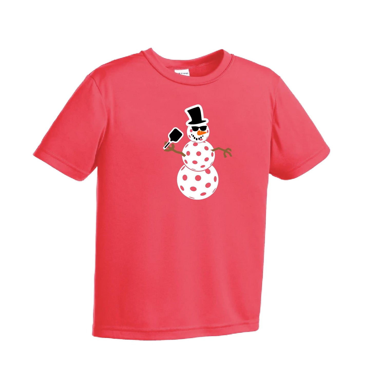 Frosty The Dinking Snowman | Youth Short Sleeve Pickleball Performance T-Shirts | 100% Polyester
