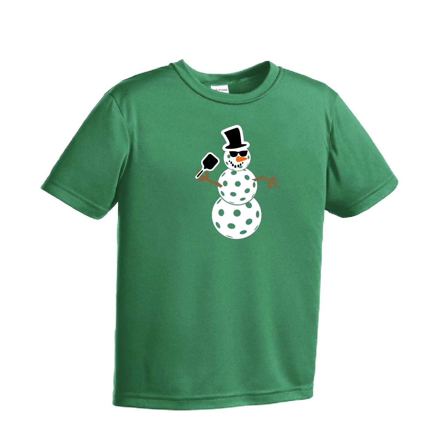 Frosty The Dinking Snowman | Youth Short Sleeve Pickleball Performance T-Shirts | 100% Polyester