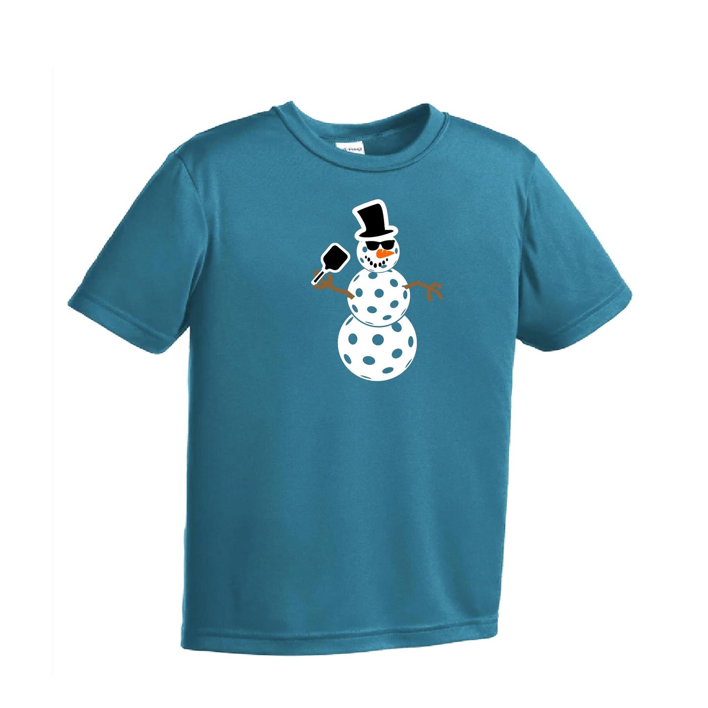 Frosty The Dinking Snowman | Youth Short Sleeve Pickleball Performance T-Shirts | 100% Polyester