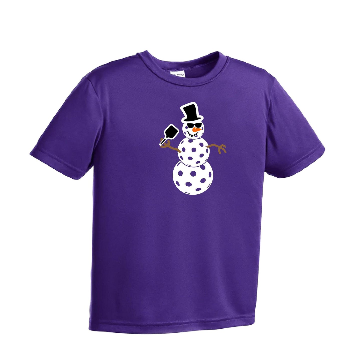 Frosty The Dinking Snowman | Youth Short Sleeve Pickleball Performance T-Shirts | 100% Polyester