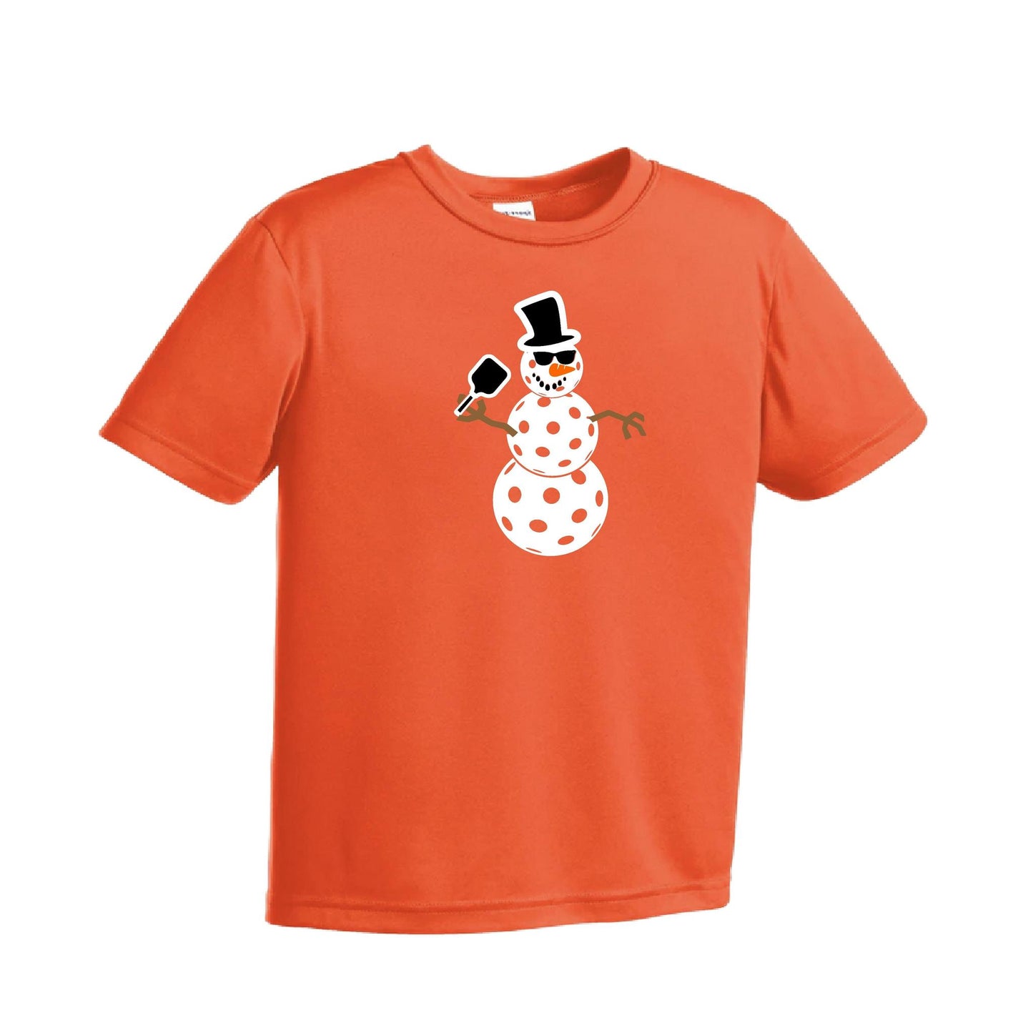 Frosty The Dinking Snowman | Youth Short Sleeve Pickleball Performance T-Shirts | 100% Polyester