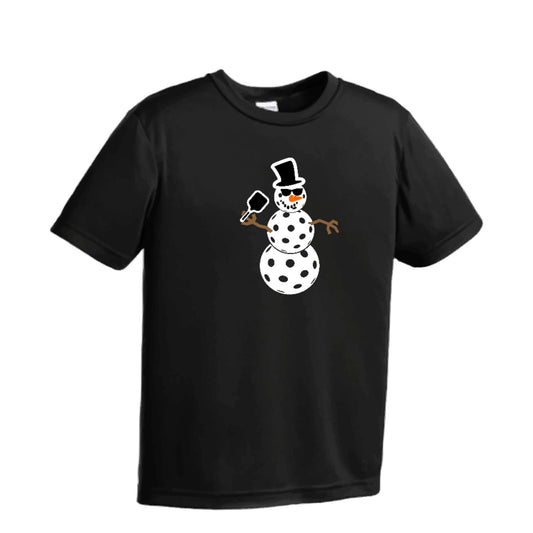 Frosty The Dinking Snowman | Youth Short Sleeve Pickleball Performance T-Shirts | 100% Polyester