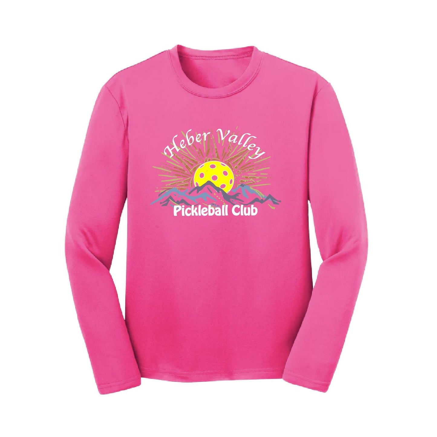 Heber Valley Pickleball Club (Large Design) | Youth Long Sleeve Pickleball Performance T-Shirts | 100% Polyester