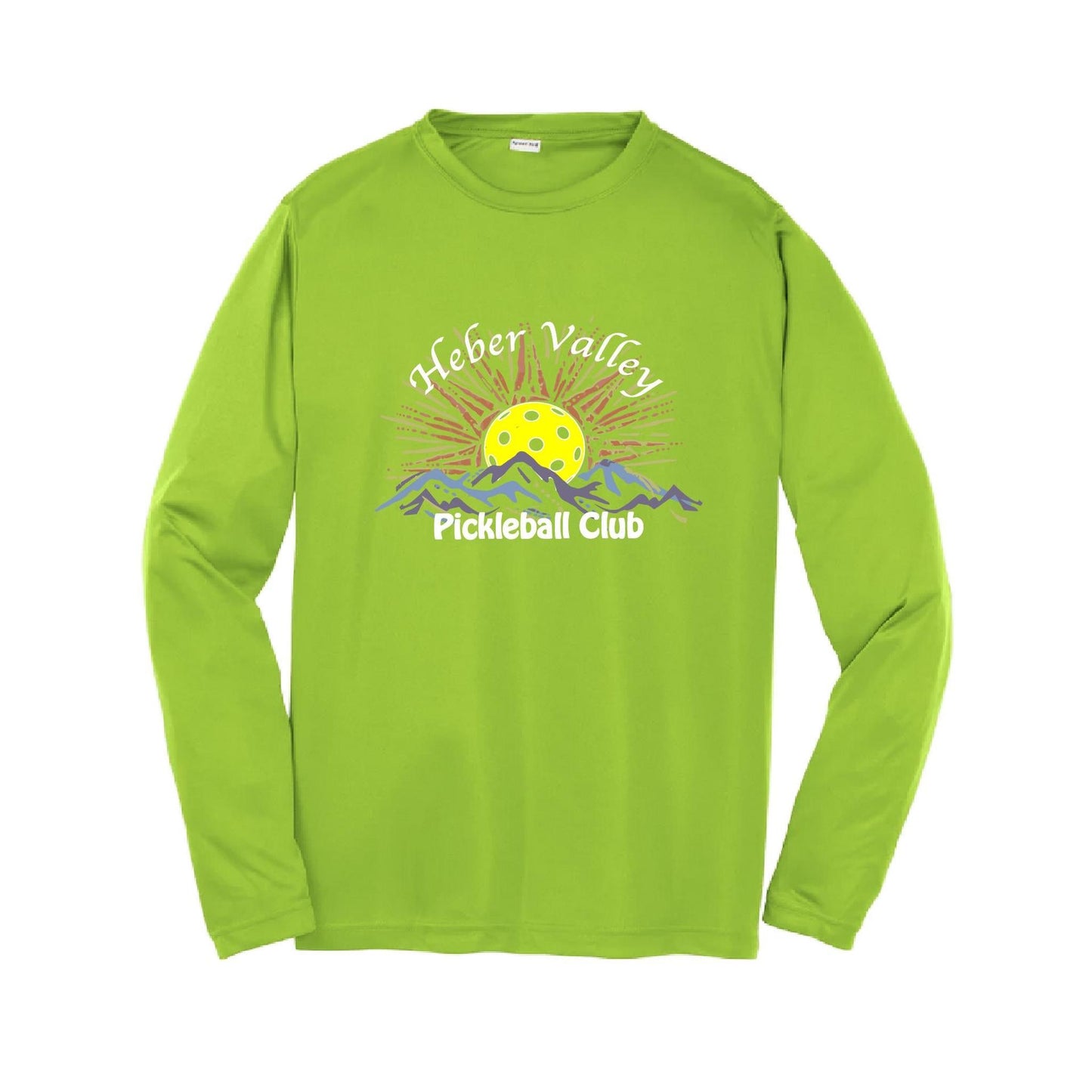 Heber Valley Pickleball Club (Large Design) | Youth Long Sleeve Pickleball Performance T-Shirts | 100% Polyester