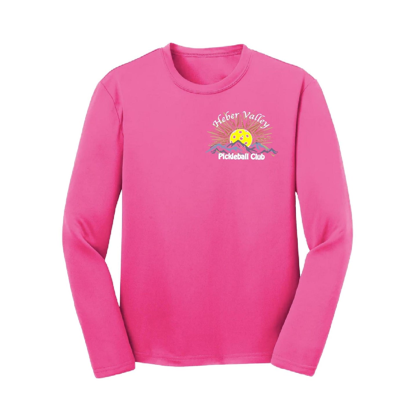 Heber Valley Pickleball Club (Small Design) | Youth Long Sleeve Pickleball Performance T-Shirts | 100% Polyester