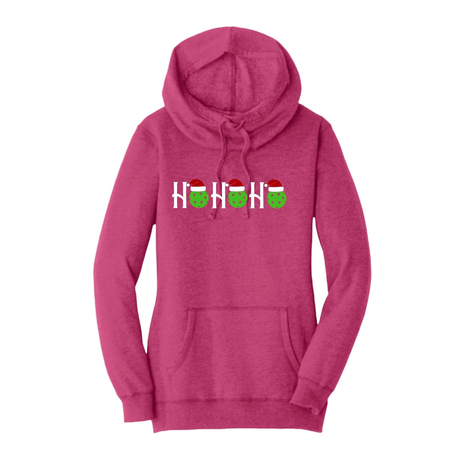 Ho Ho Ho | Women’s Cowl-Neck Hoodie Pickleball Sweatshirt | 55% Cotton 45% Poly Fleece