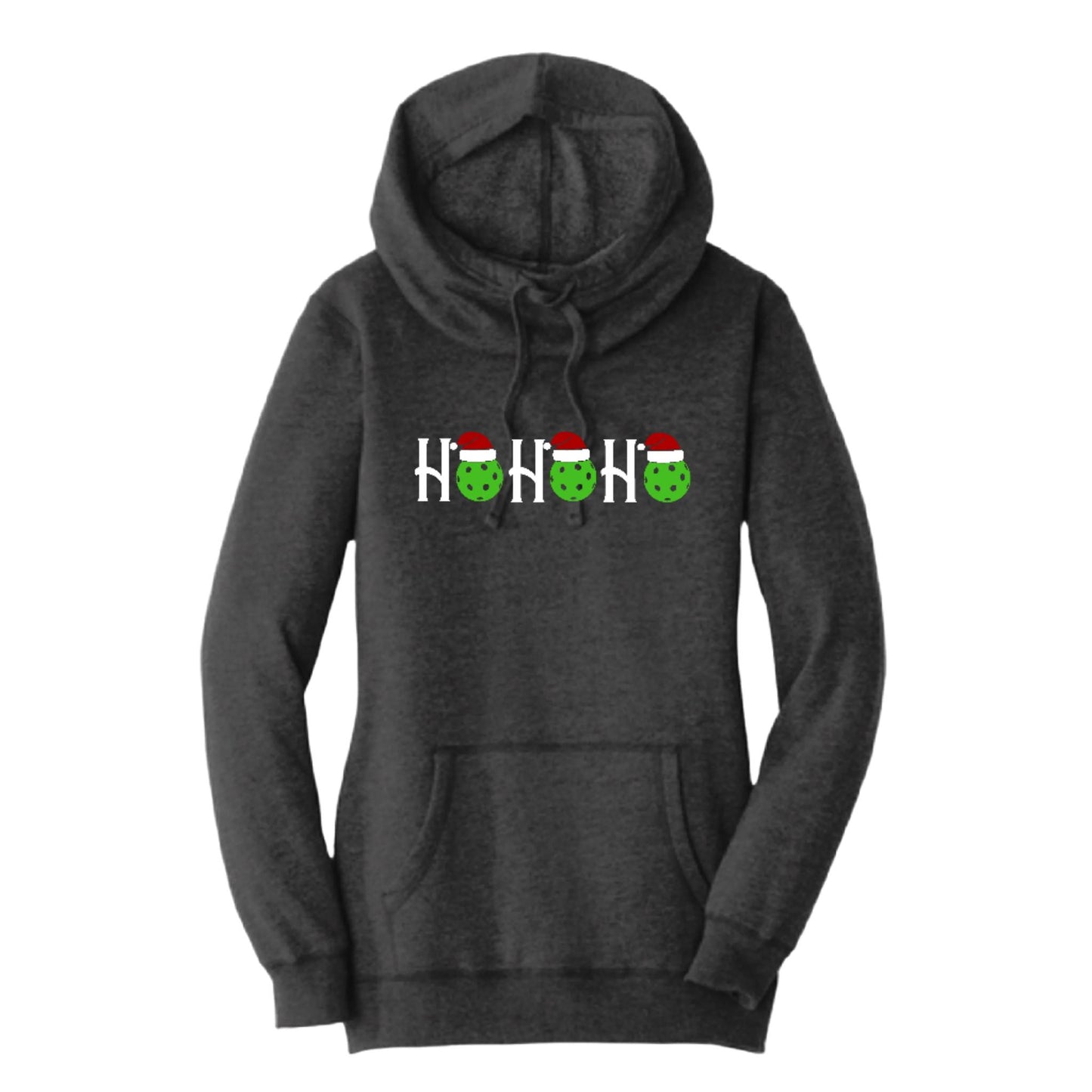 Ho Ho Ho | Women’s Cowl-Neck Hoodie Pickleball Sweatshirt | 55% Cotton 45% Poly Fleece