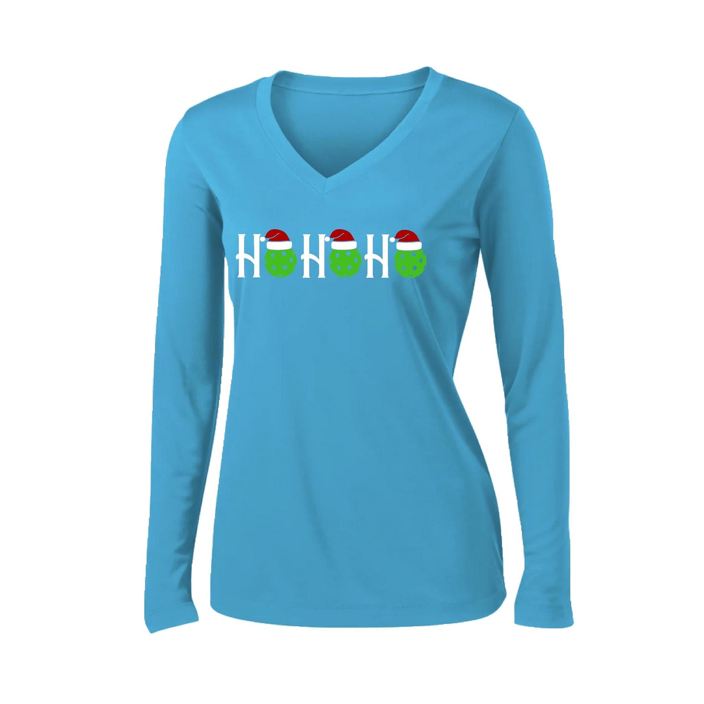 Ho Ho Ho | Women’s Long Sleeve V-Neck Performance T-Shirt | 100% Polyester