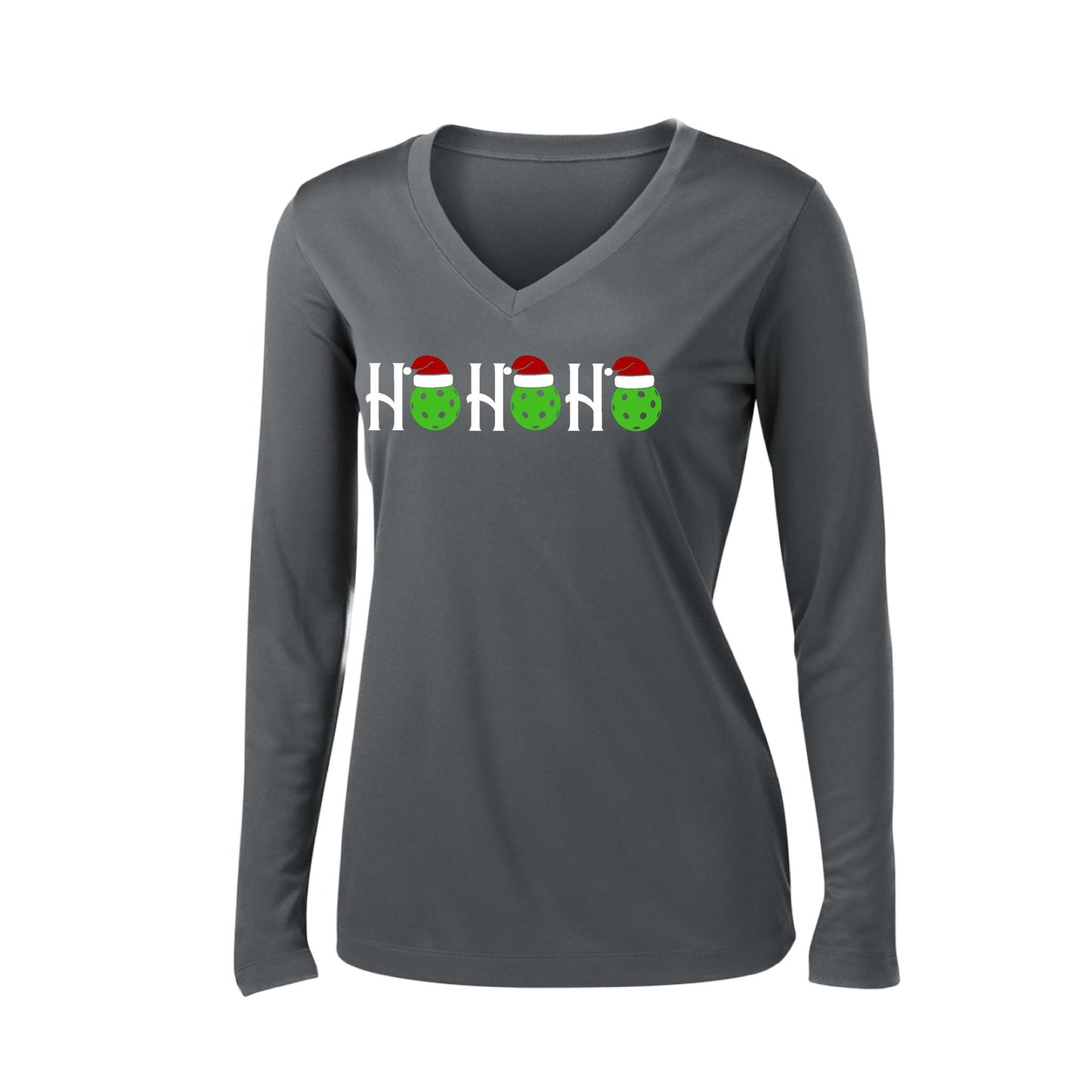 Ho Ho Ho | Women’s Long Sleeve V-Neck Performance T-Shirt | 100% Polyester