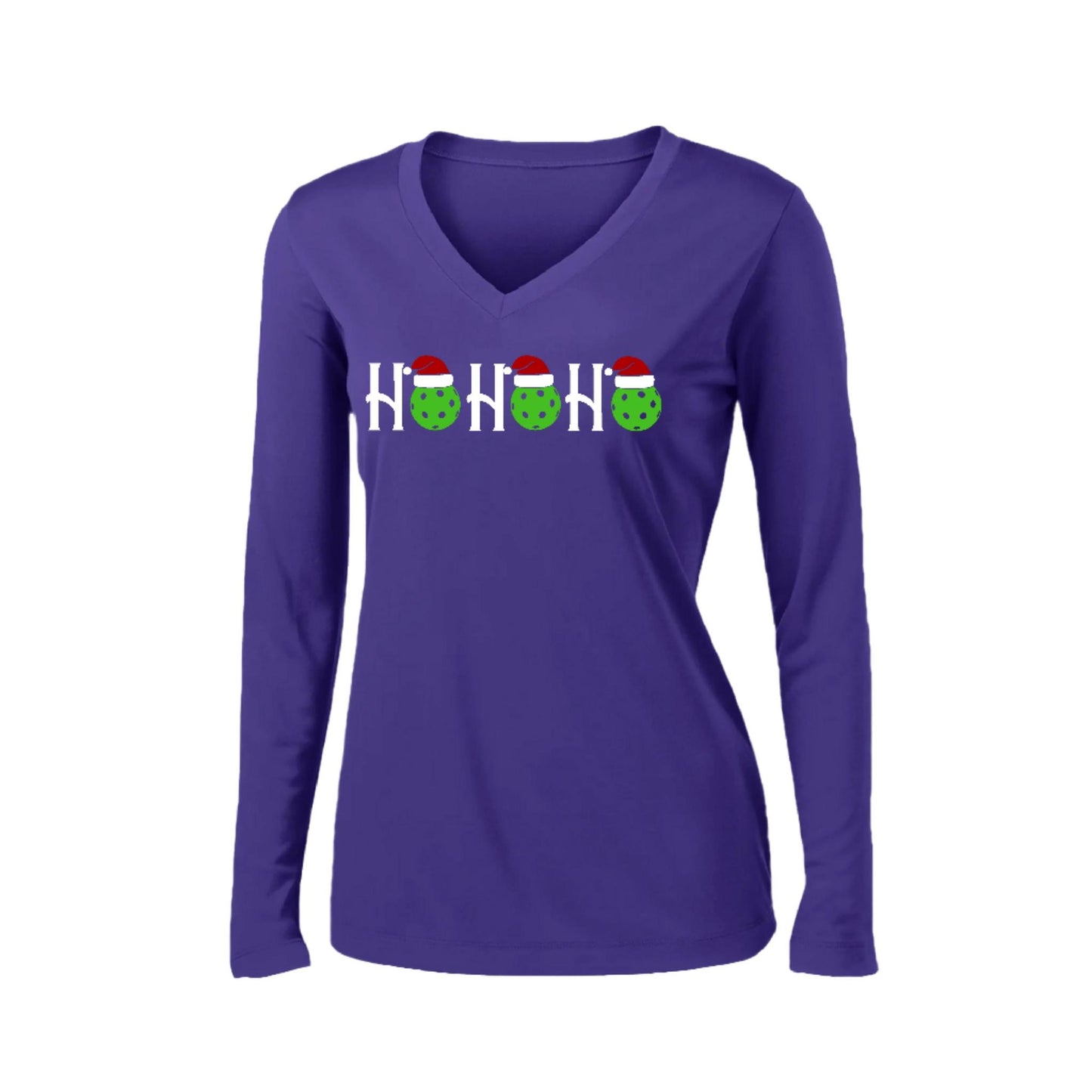 Ho Ho Ho | Women’s Long Sleeve V-Neck Performance T-Shirt | 100% Polyester
