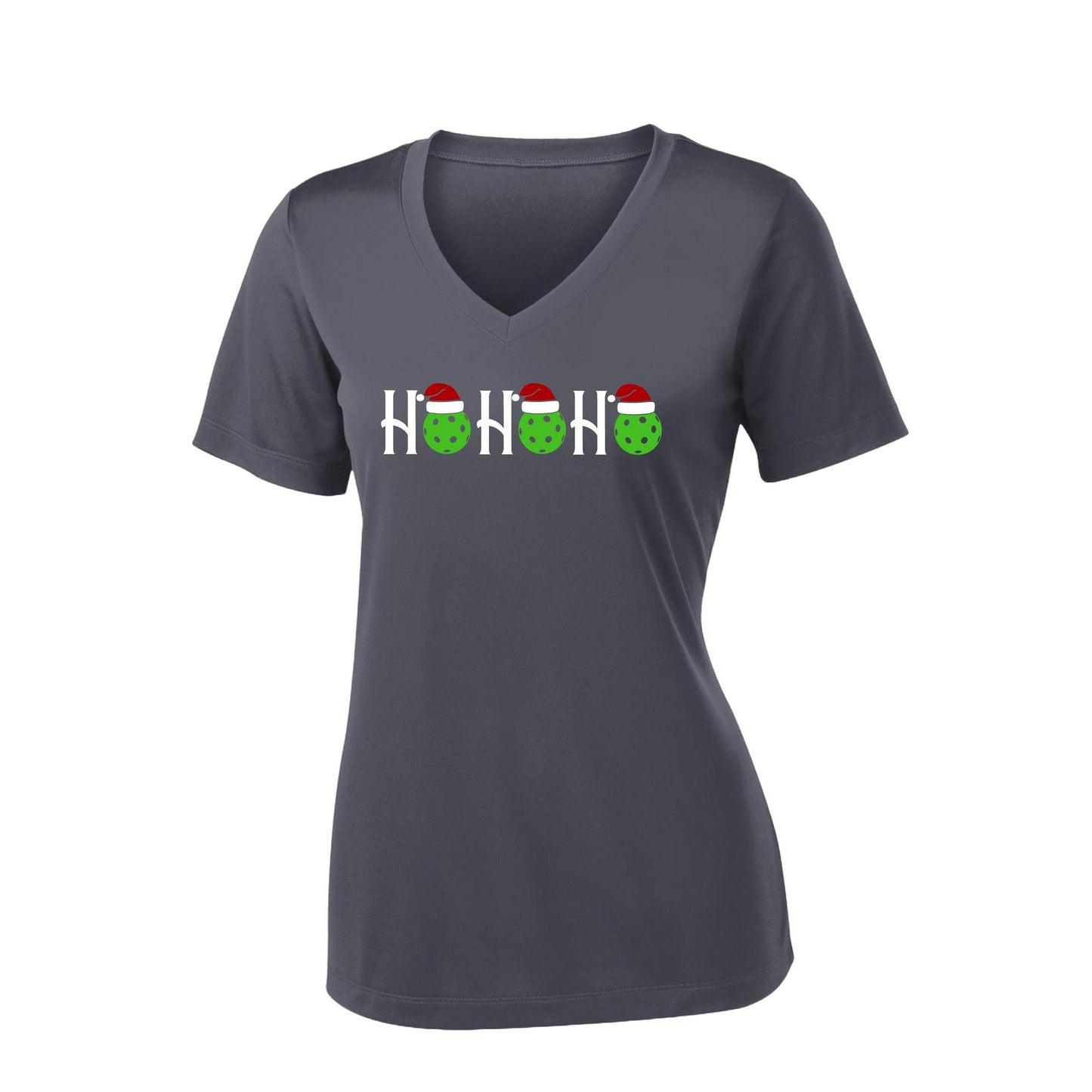 Ho Ho Ho | Women's Short Sleeve V-Neck Pickleball Performance T-Shirts | 100% Polyester