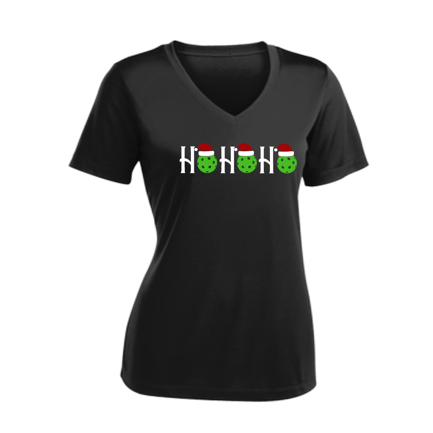 Ho Ho Ho | Women's Short Sleeve V-Neck Pickleball Performance T-Shirts | 100% Polyester