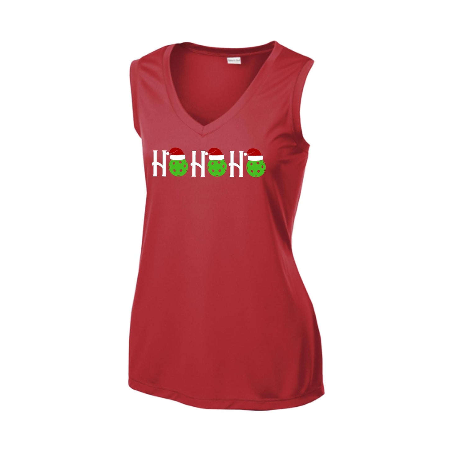 Ho Ho Ho | Women’s Sleeveless Pickleball Performance T-Shirt | 100% Polyester