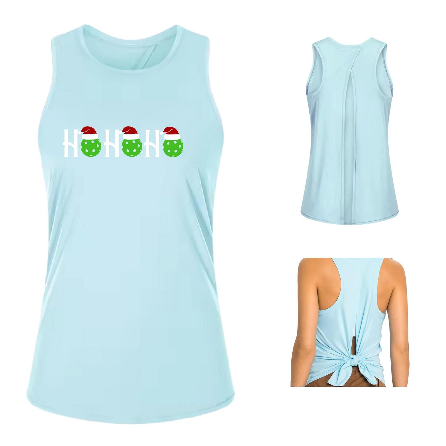 Ho Ho Ho | Women's Split Back or Tied Back Pickleball Performance Tank | 80/20 Nylon Spandex Mix