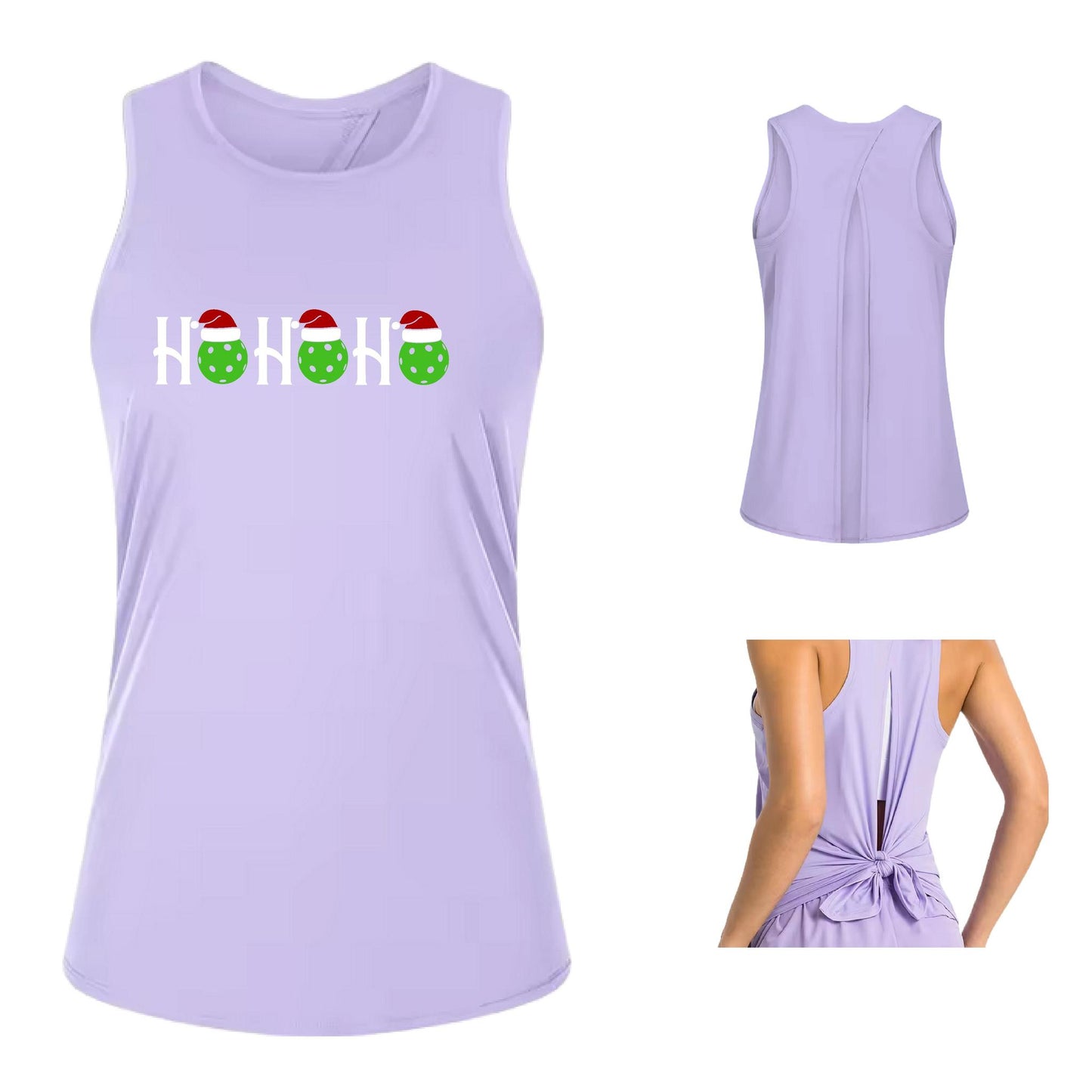 Ho Ho Ho | Women's Split Back or Tied Back Pickleball Performance Tank | 80/20 Nylon Spandex Mix