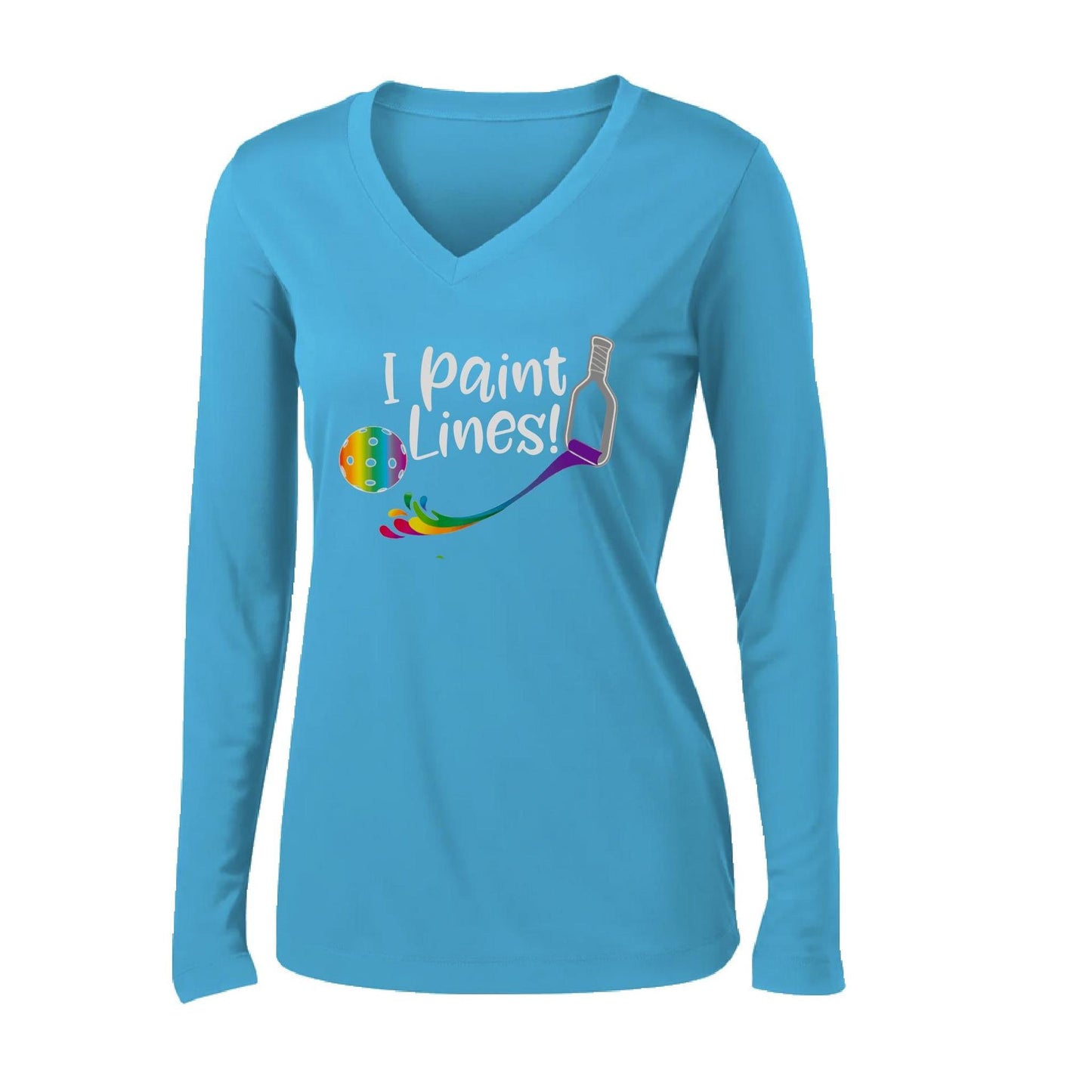 I Paint Pickleball Lines | Women's Long Sleeve V-Neck Pickleball Performance T-Shirts | 100% Polyester