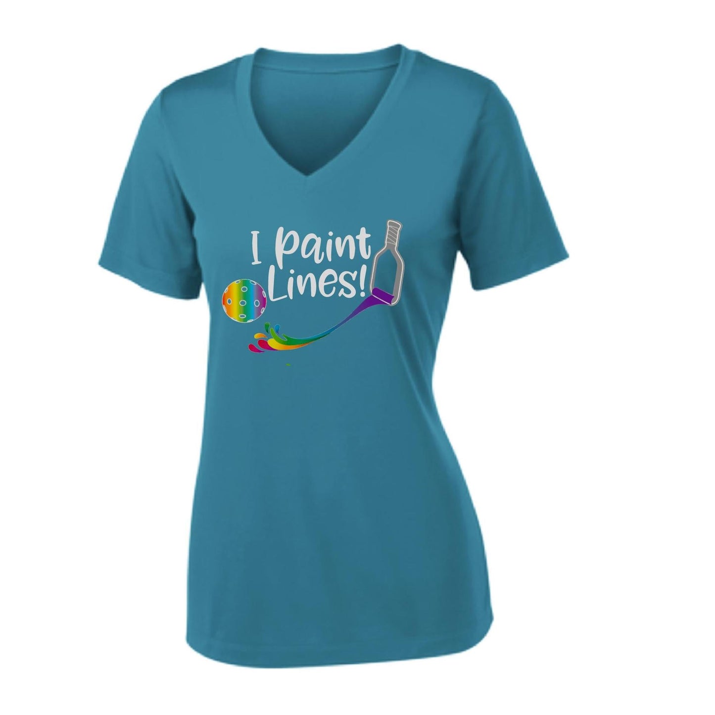 I Paint Pickleball Lines | Women's Short Sleeve V-Neck Pickleball Performance T-Shirts | 100% Polyester