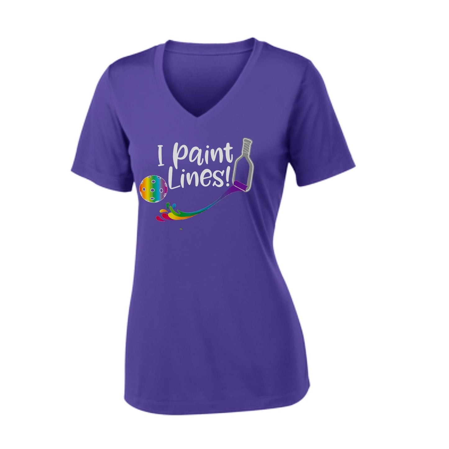 I Paint Pickleball Lines | Women's Short Sleeve V-Neck Pickleball Performance T-Shirts | 100% Polyester