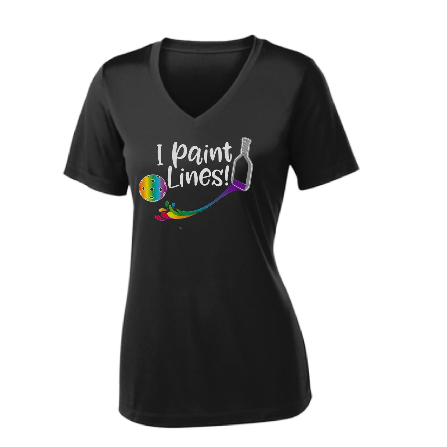 I Paint Pickleball Lines | Women's Short Sleeve V-Neck Pickleball Performance T-Shirts | 100% Polyester