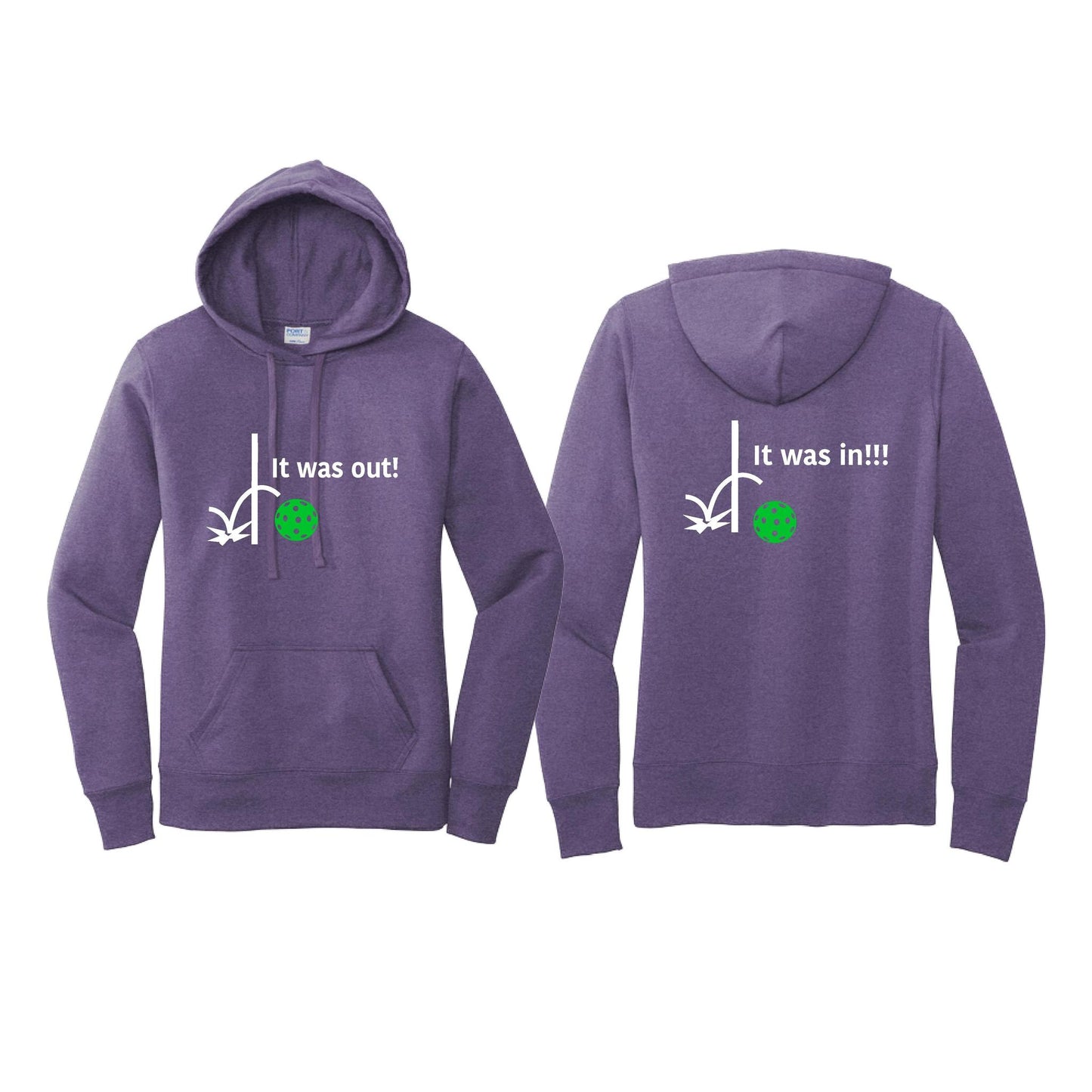 It Was Out! It Was In! (Pickleballs Cyan Green Orange) | Women’s Fitted Hoodie Pickleball Sweatshirt | 50% Cotton 50% Poly Fleece