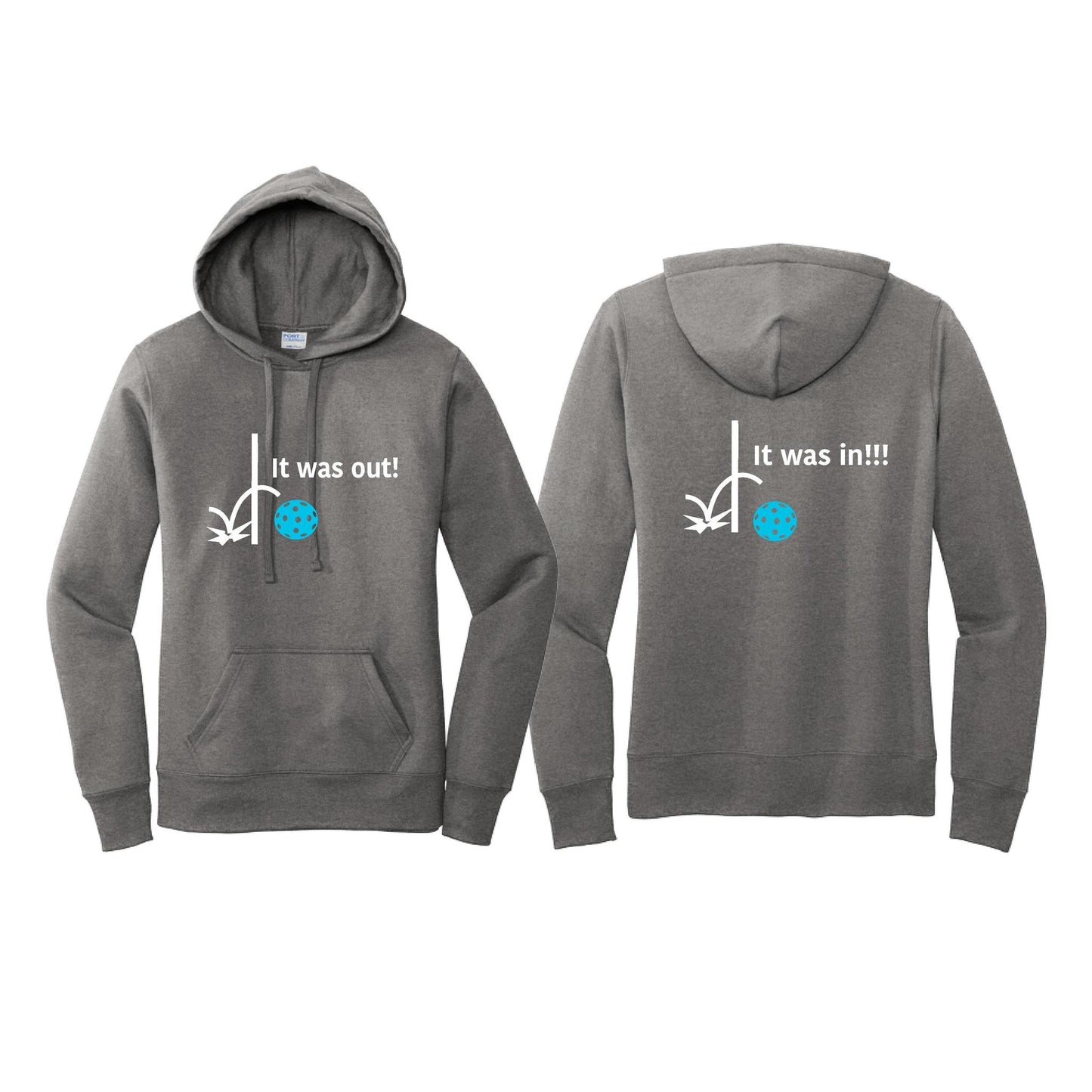 It Was Out! It Was In! (Pickleballs Cyan Green Orange) | Women’s Fitted Hoodie Pickleball Sweatshirt | 50% Cotton 50% Poly Fleece