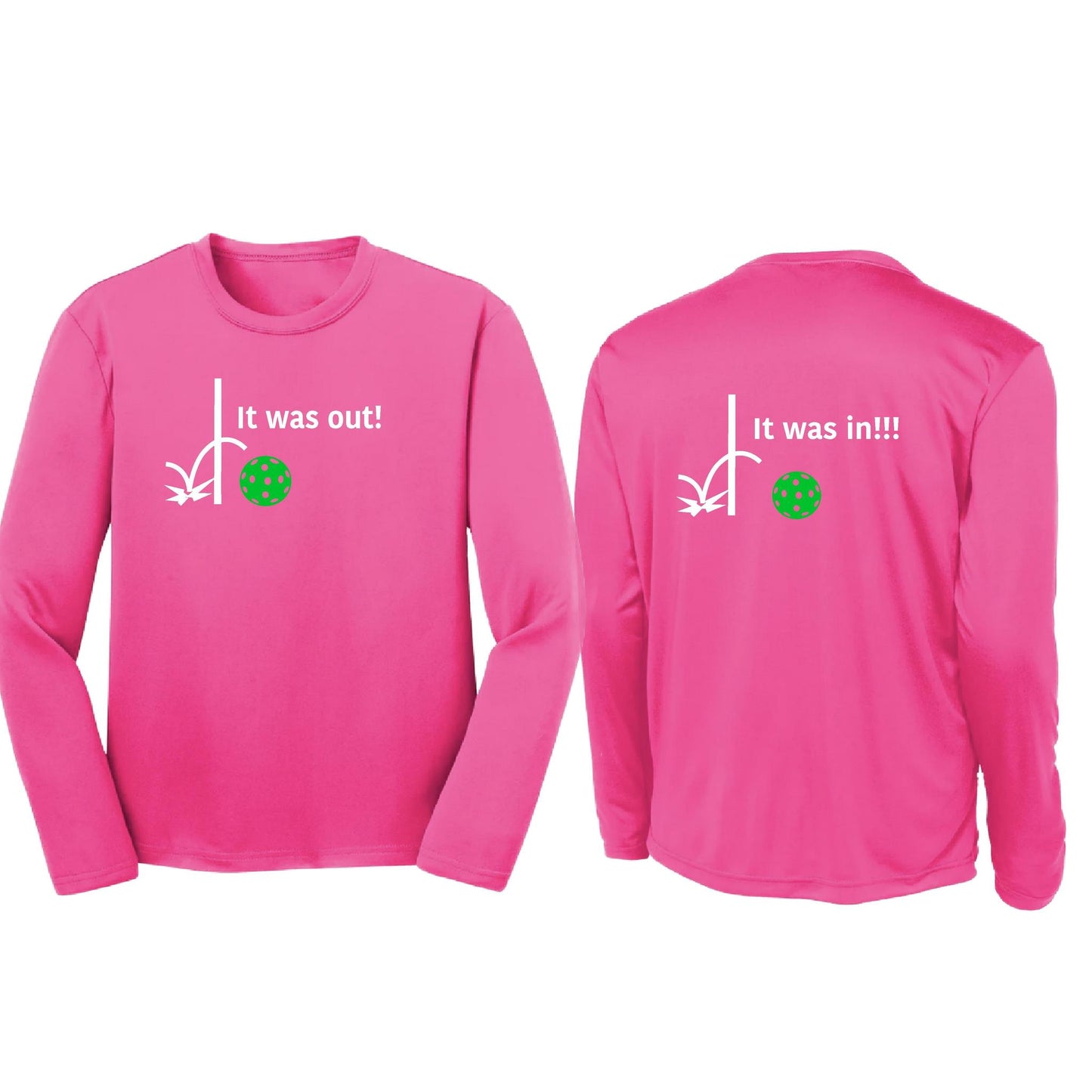 It Was Out! It Was In! (Pickleballs Cyan Green Orange) | Youth Long Sleeve Pickleball T-Shirts | 100% Polyester