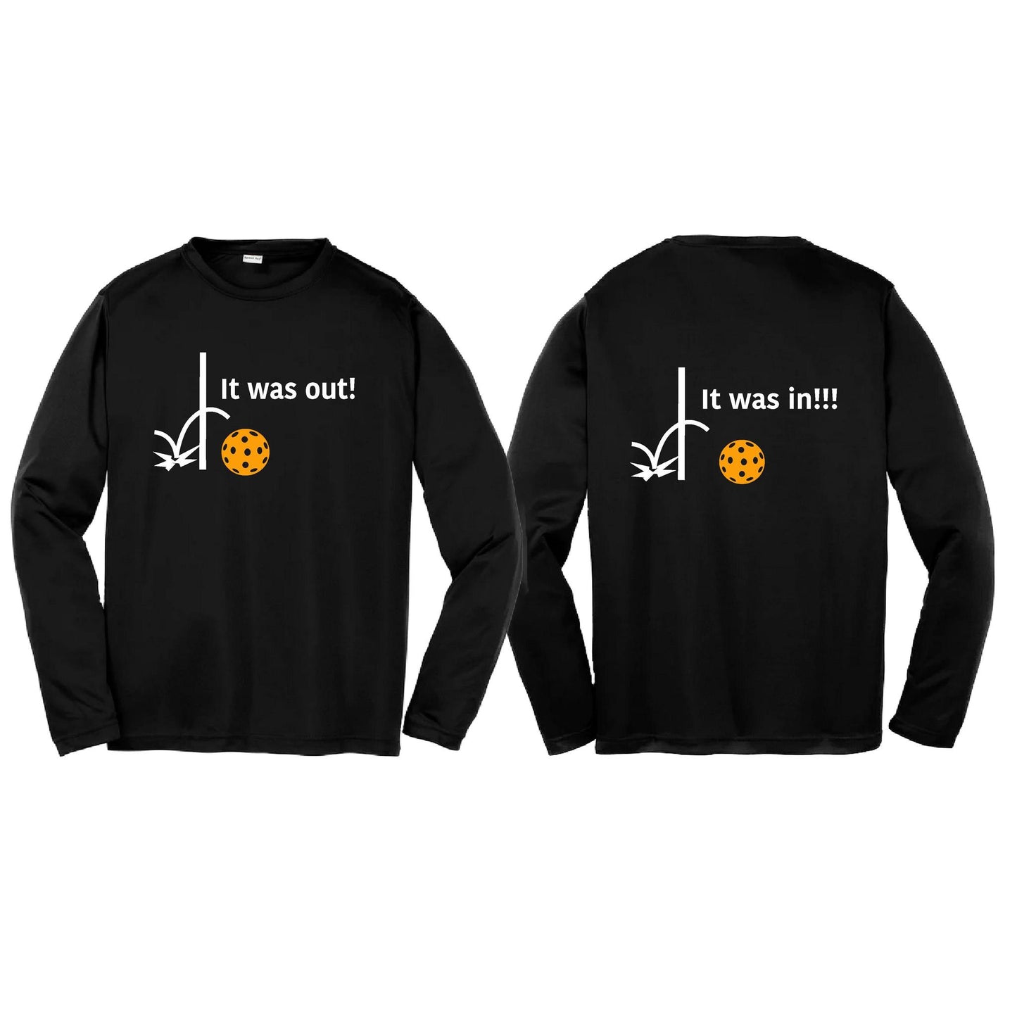 It Was Out! It Was In! (Pickleballs Cyan Green Orange) | Youth Long Sleeve Pickleball T-Shirts | 100% Polyester