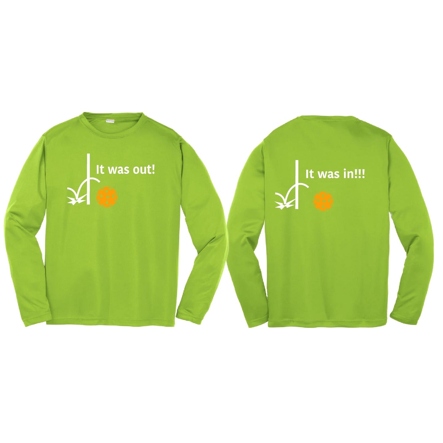 It Was Out! It Was In! (Pickleballs Cyan Green Orange) | Youth Long Sleeve Pickleball T-Shirts | 100% Polyester