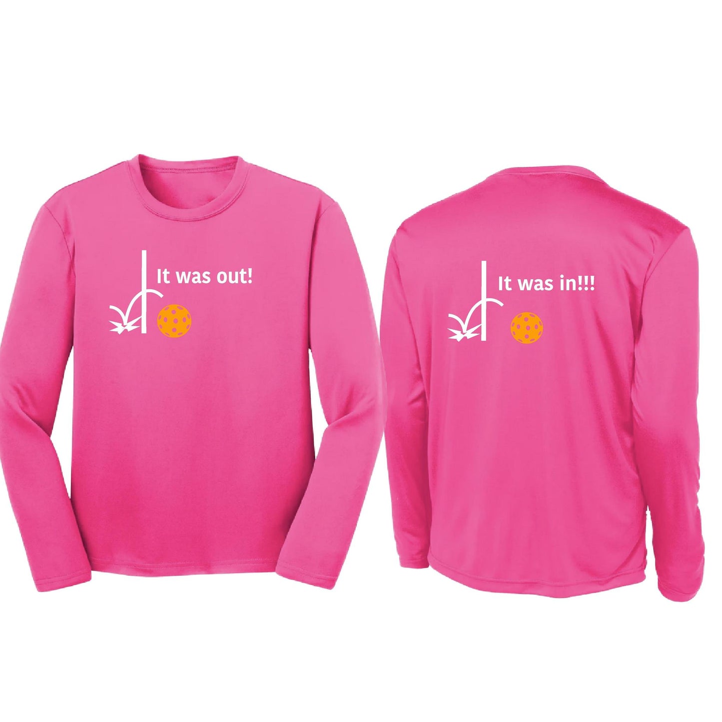 It Was Out! It Was In! (Pickleballs Cyan Green Orange) | Youth Long Sleeve Pickleball T-Shirts | 100% Polyester