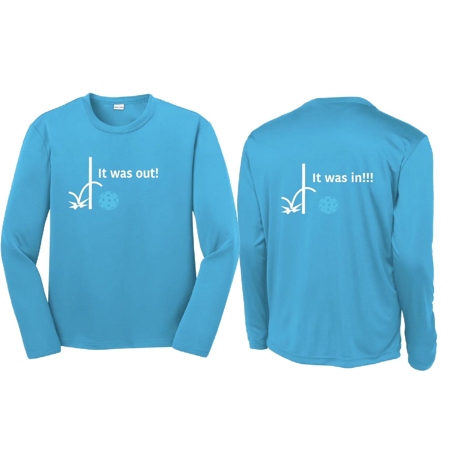 It Was Out! It Was In! (Pickleballs Cyan Green Orange) | Youth Long Sleeve Pickleball T-Shirts | 100% Polyester