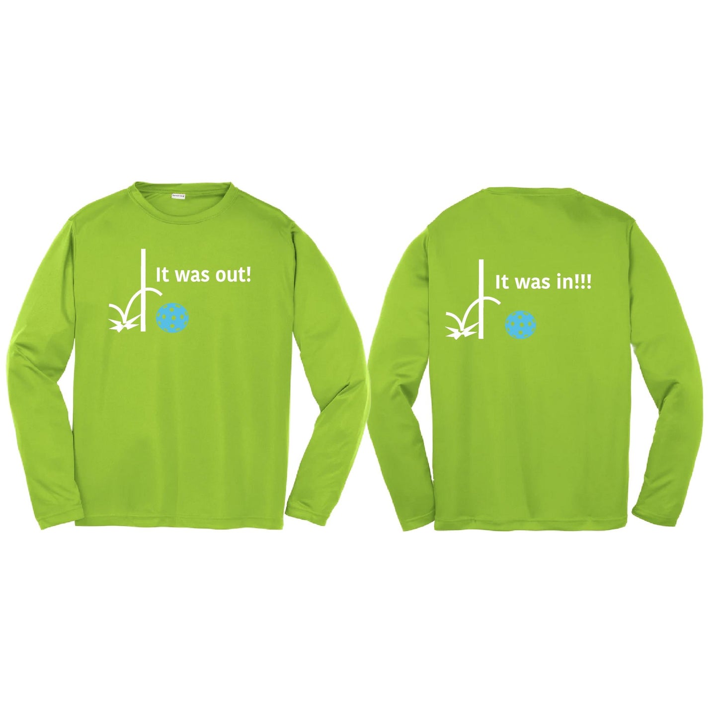 It Was Out! It Was In! (Pickleballs Cyan Green Orange) | Youth Long Sleeve Pickleball T-Shirts | 100% Polyester