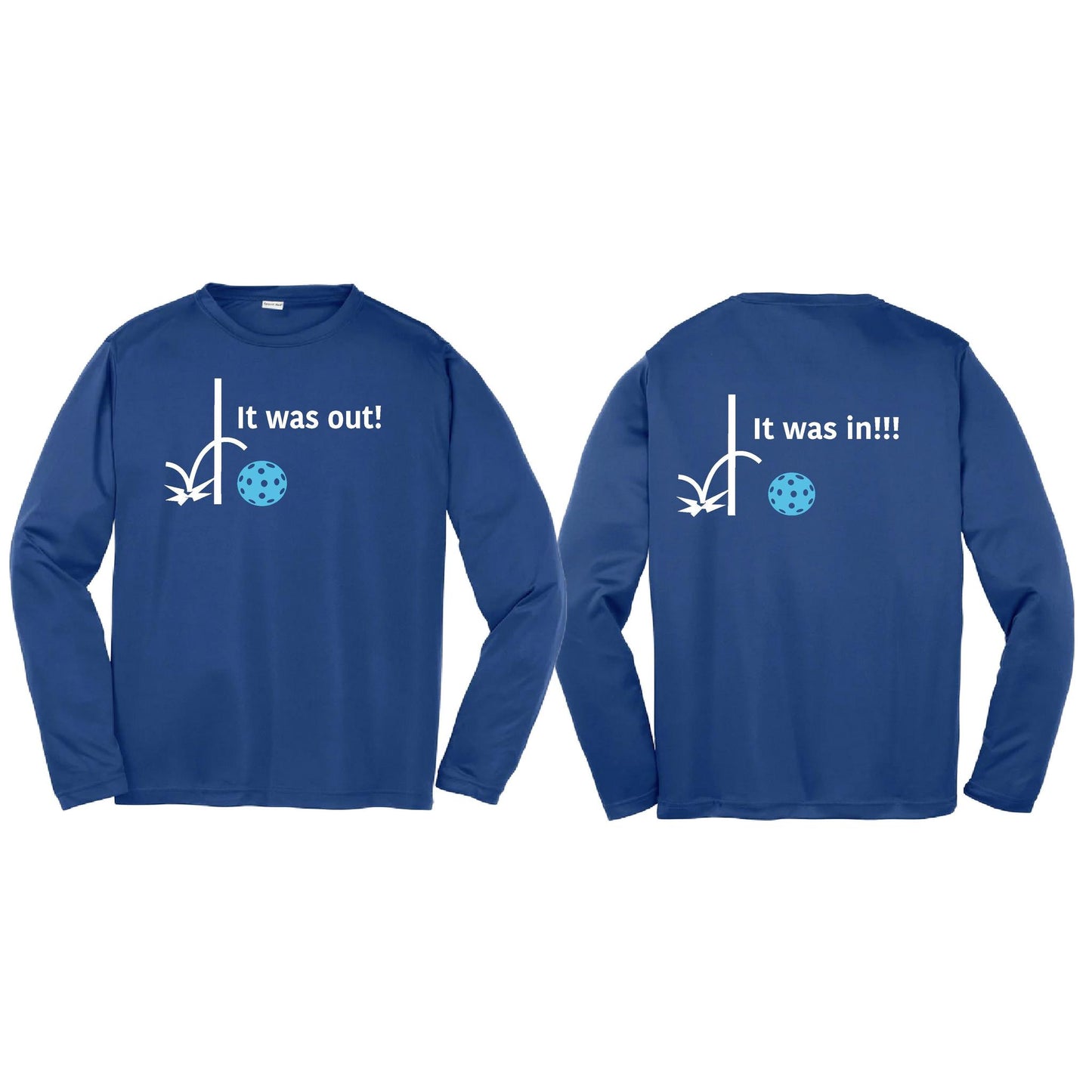 It Was Out! It Was In! (Pickleballs Cyan Green Orange) | Youth Long Sleeve Pickleball T-Shirts | 100% Polyester